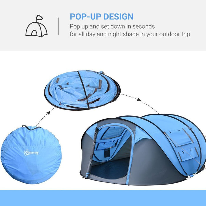 Camping Tent Dome Pop-up Tent for 4-5 Person - Sky Blue