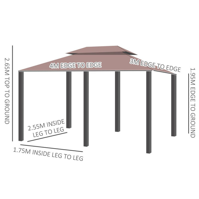 Outsunny 4m x 3m Pavilion Steel Frame Garden Gazebo Khaki - Protection, Stability, and Style!