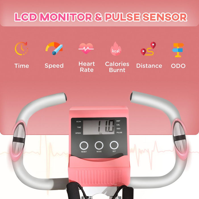 Premium Adjustable 2-in-1 Exercise Bike - LCD Monitor, Pulse Sensor, Pink - HOMCOM