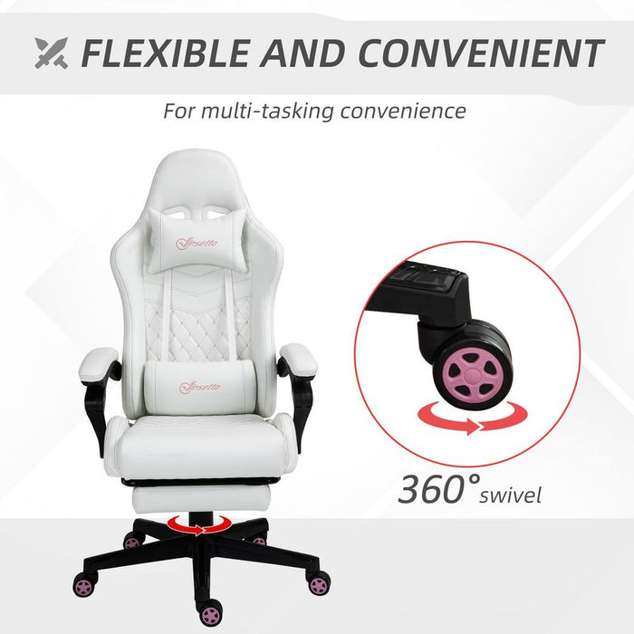 Premium White Racing Gaming Chair: PU Leather, Recliner, Home Office