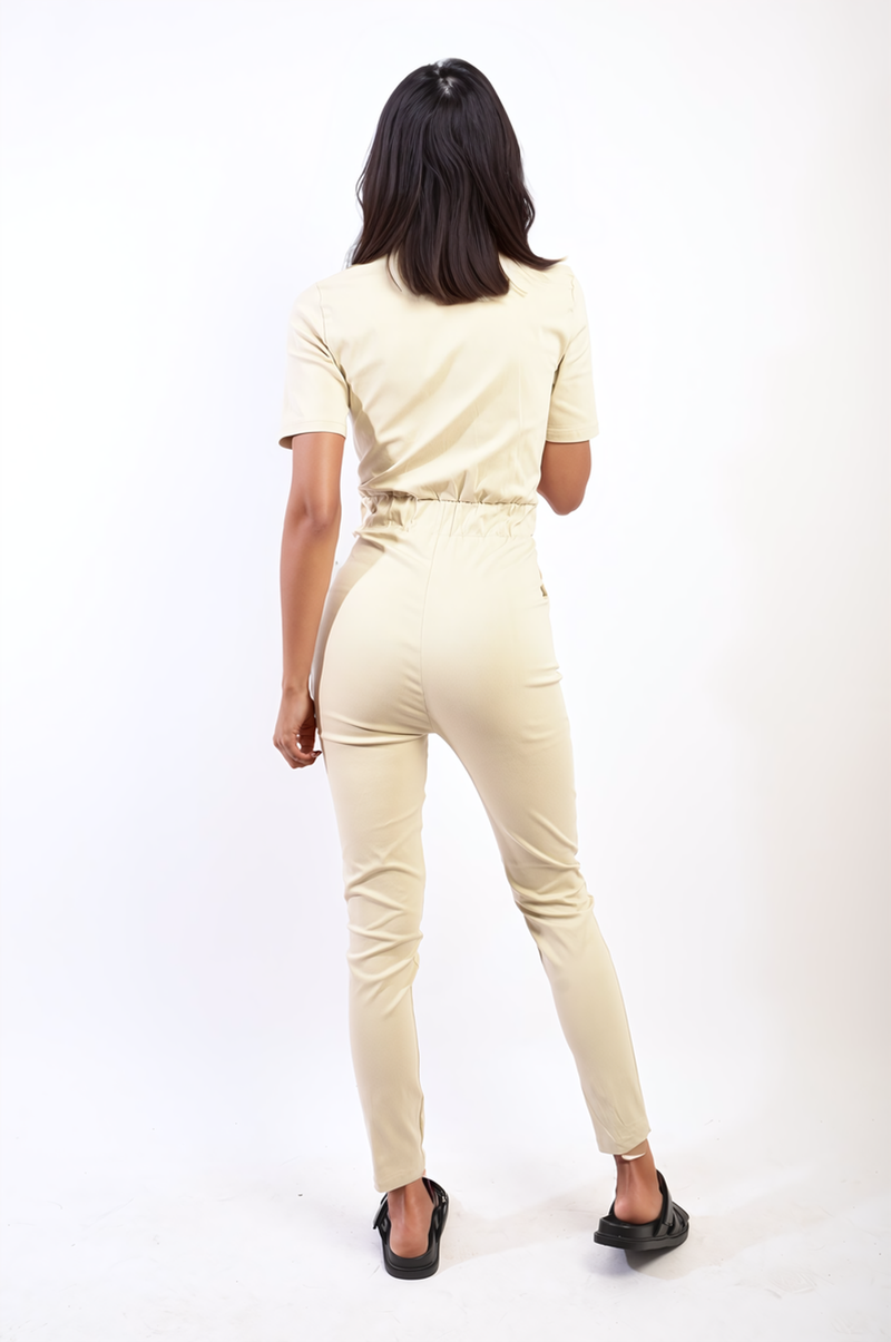 Adeline Collared V-Neck Zip Jumpsuit with Tie Belt: Stylish, Versatile, and Comfortable