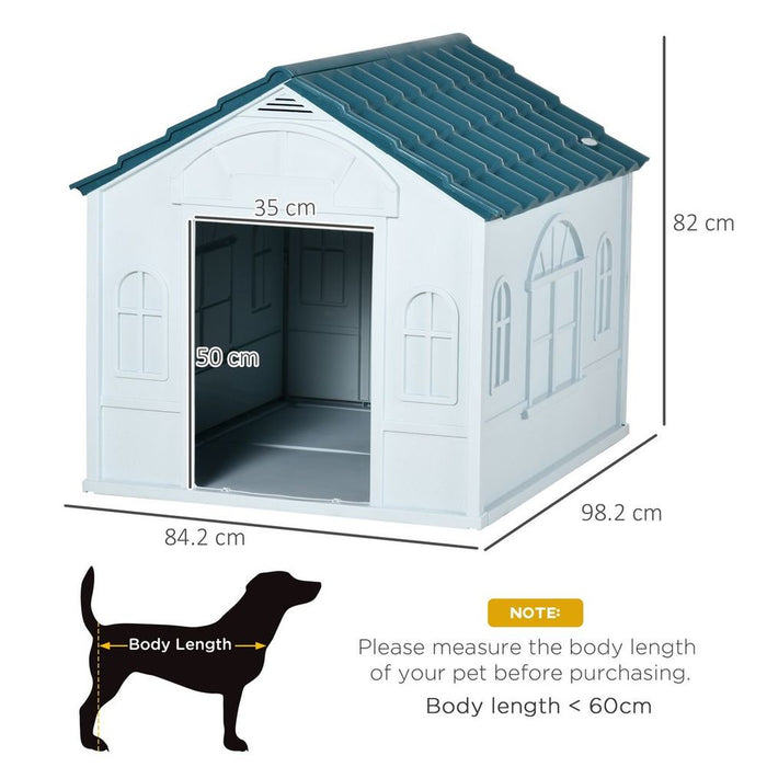 PawHut Weather-Resistant Dog House - Blue: for Large Dogs, Puppy Shelter - Rain & UV Shielding".