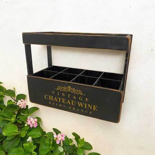 47CM BLACK WOODEN 8 BOTTLE WINE HOLDER