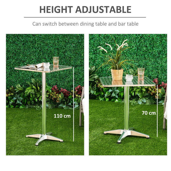 60x60cm Height Adjustable Bistro Table - Pub Quality, Stainless Aluminium Edge