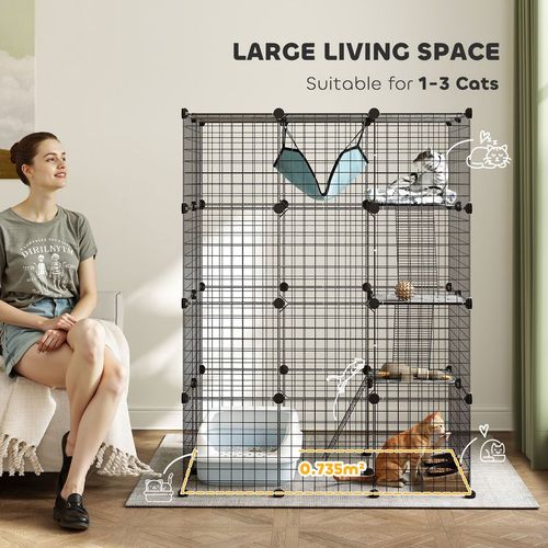 PawHut 4-Tier Cat Cage Indoor, DIY Cat Playpen with Hammock, Ramps, 5 Doors