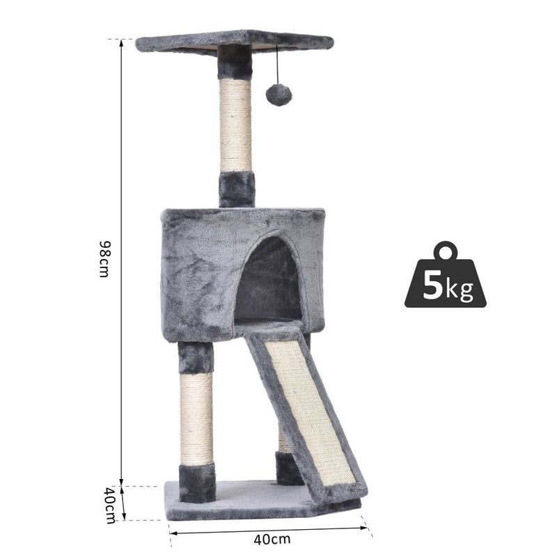 PawHut Corner Cat Tree for Indoor Cats, Kitten Tower with Scratching Post House Ladder Toy - Grey