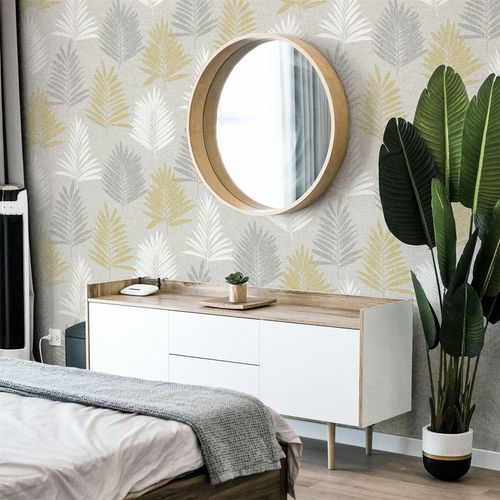 Linen Palm Ochre/Grey sw12 wallpaper