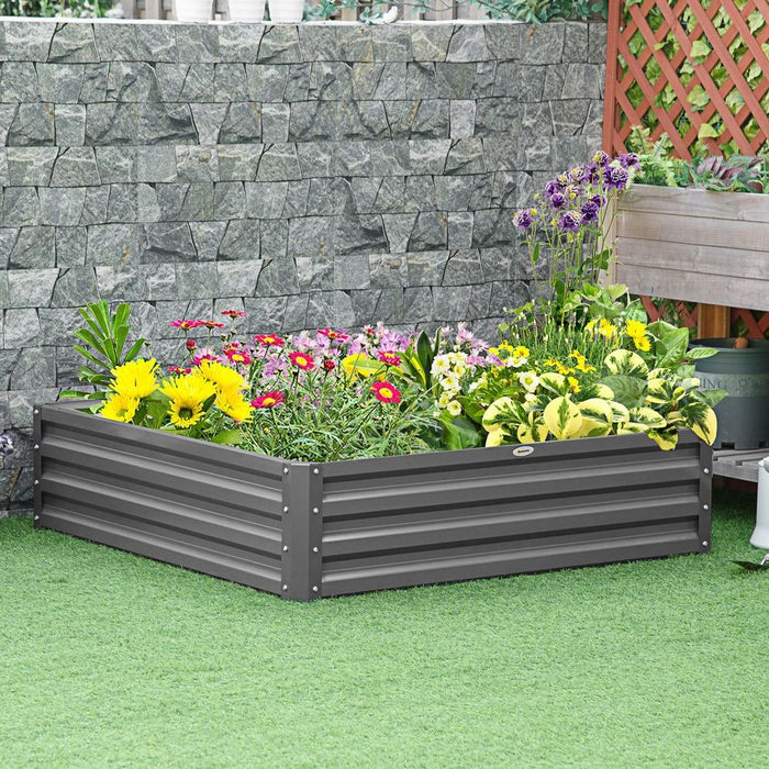 Outsunny Raised Garden Bed - Metal Planter - Light Grey