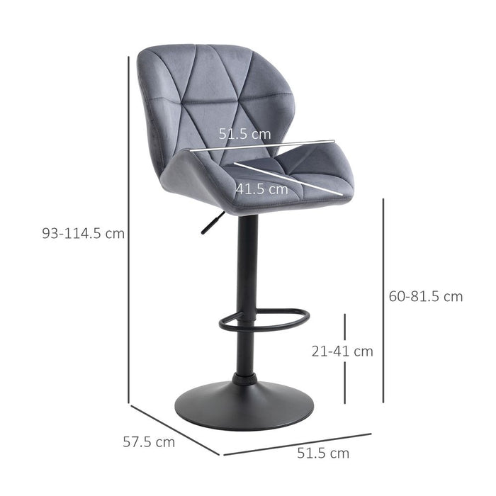 Bar Stool Set of 2 Fabric Adjustable Height Counter Chairs Dark Grey