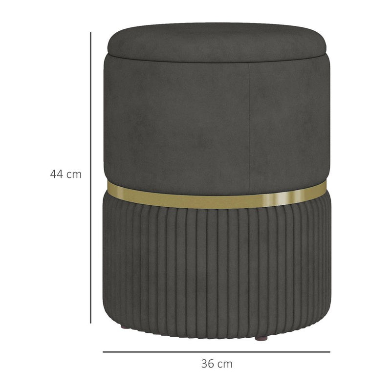HOMCOM Round Pouffe, Storage Footstool with Cushioned Top, Hidden Space