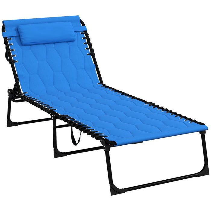 Premium Outsunny Foldable Sun Lounger w/ Reclining Back & Padded Seat - Blue | Top Quality