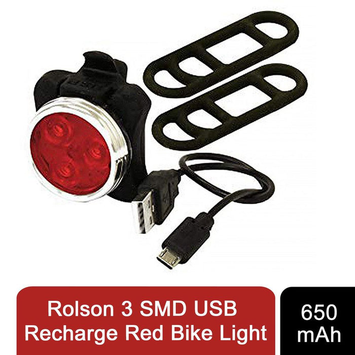 Rolson 3 SMD USB Recharge Red Bike Light