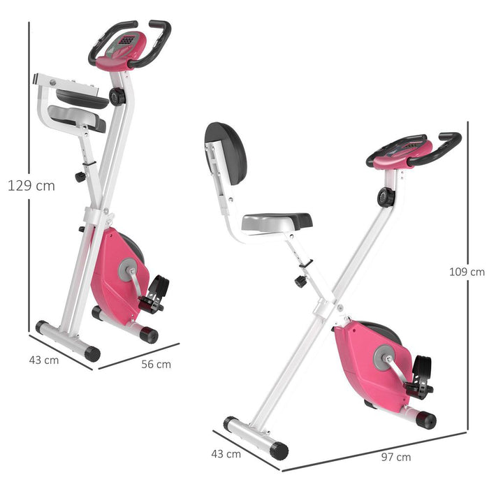 HOMCOM Foldable Pink Exercise Bike LCD Adjustable Seat