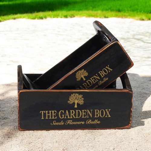 SET 2 BLACK WOODEN CRATES