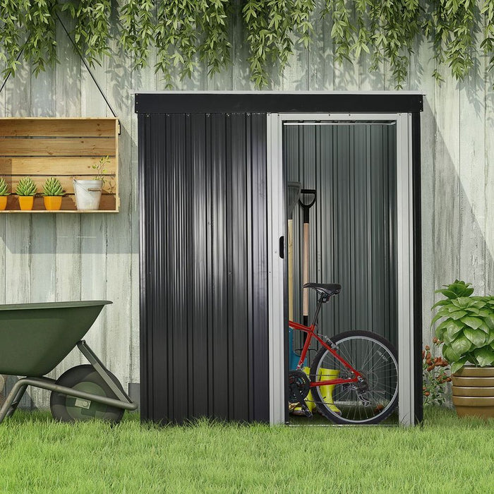 Outsunny 5x3ft Garden Shed Sliding Door Sloped Roof Tool Storage - Best Quality, Durable, Easy Access - Black