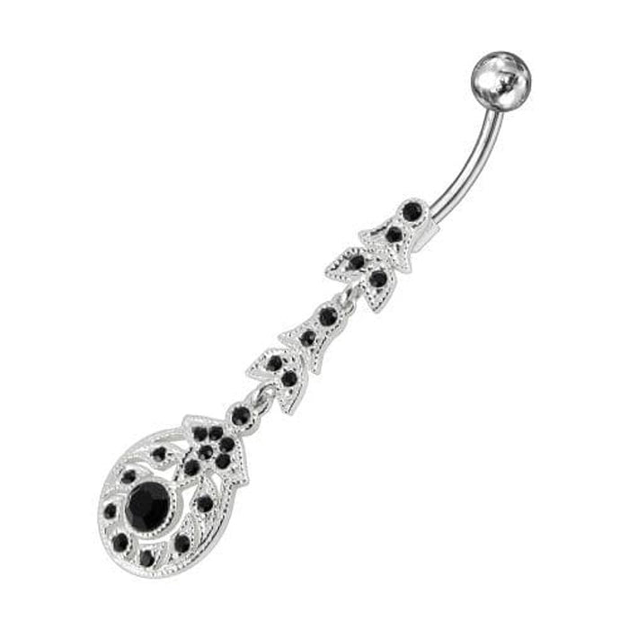  Fancy Silver Dangling SS Bar Curved Belly Ring 