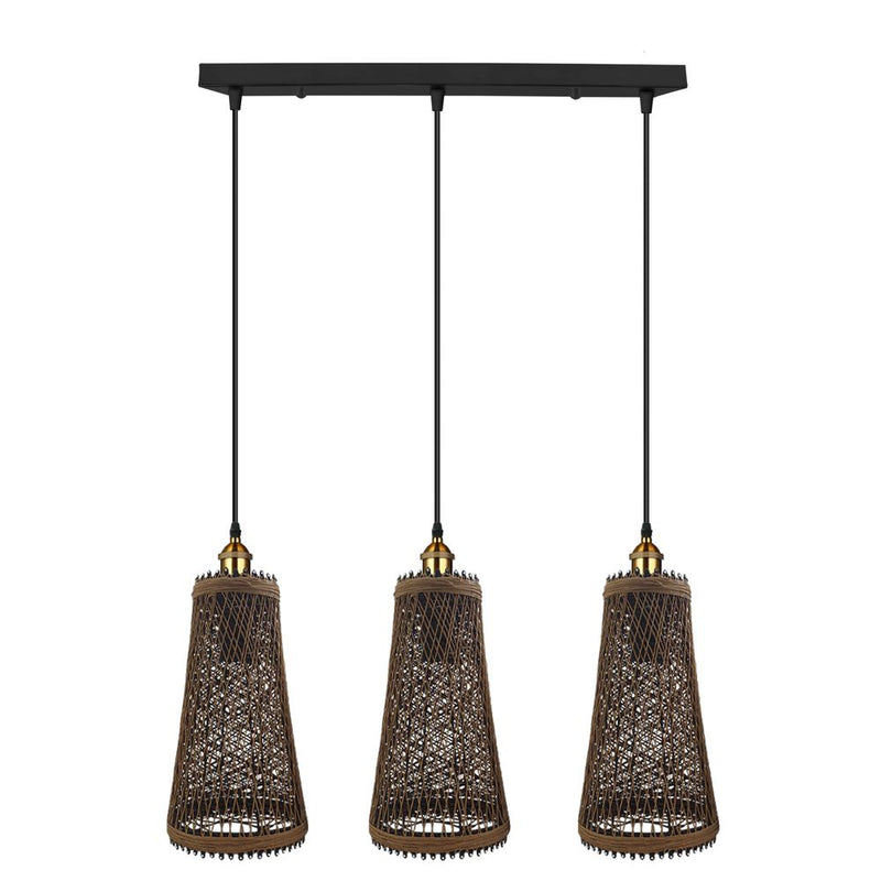 Retro Industrial Vintage Rattan Ceiling Pendant - 3 Head Natural Wicker Basket Style - High-Quality Materials - Dimmable - Free Shipping