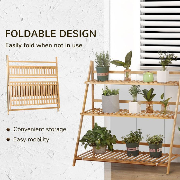 3-Tier Bamboo Plant Stand: Indoor/Outdoor Display Shelf, Folding Design - Strong, Water-Resistant