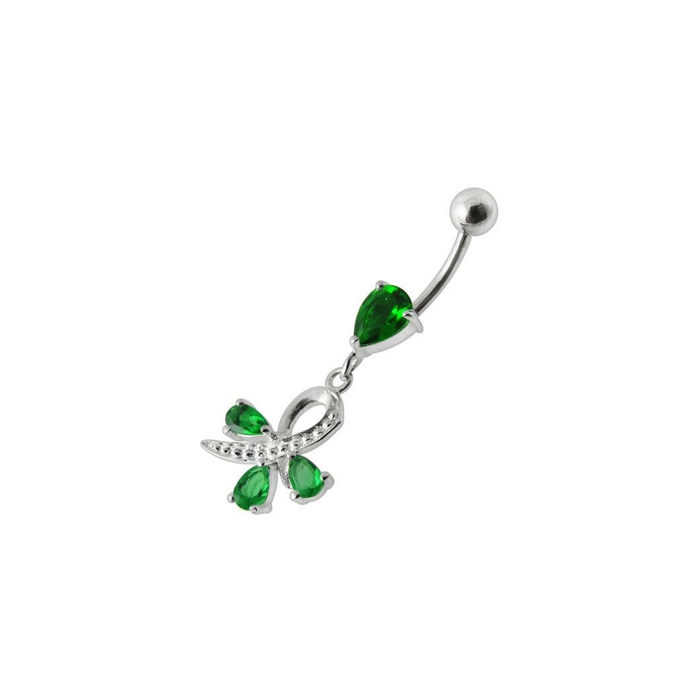 Silver  Pear Jeweled Dangling SS Belly Ring Body Jewelry