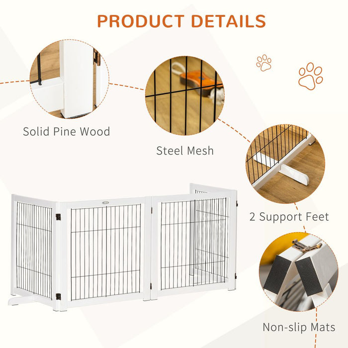 PawHut Freestanding Pet Gate Safety Barrier 4 Pannel with Support Feet White