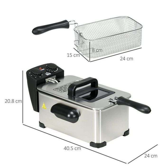 HOMCOM 3 Litre Deep Fat Fryer with Adjustable Temperature, 60min Timer, 2000W