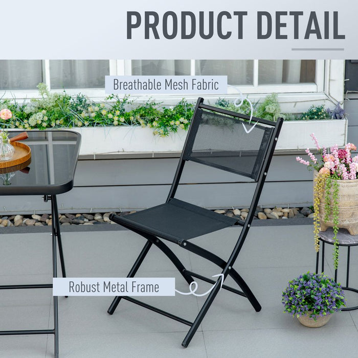 High-Quality 3PC Garden Bistro Set, Folding Black Glass