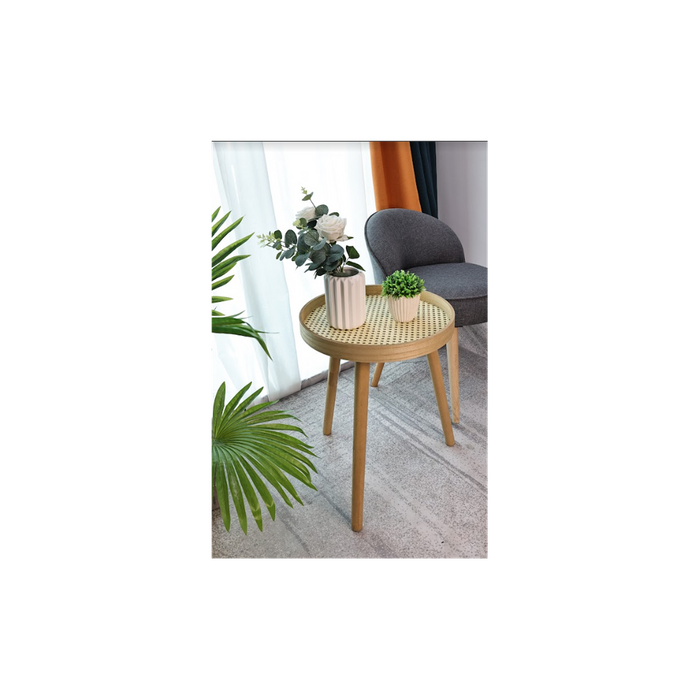 Cane Oak Round Side Table - SLENDER | Highest Quality | Free Shipping