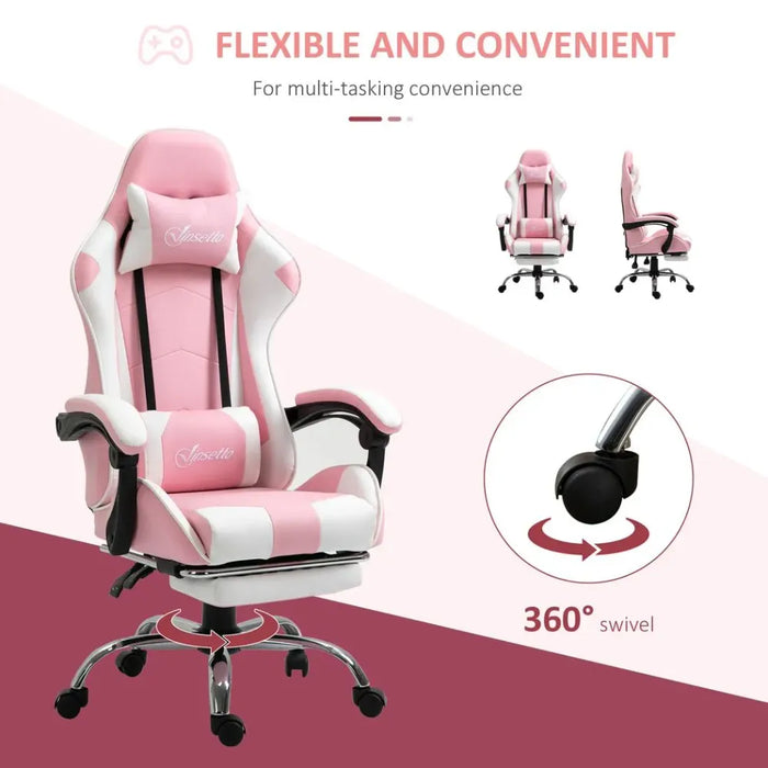 Racing Gaming Chair w/ Lumbar Support, Home Office Desk Gamer Recliner, Pink