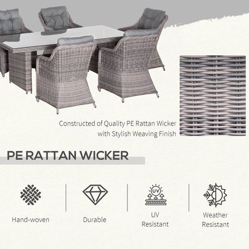 7 PCS Patio PE Rattan Wicker Dining Table Set Furniture w/ Tempered Glass