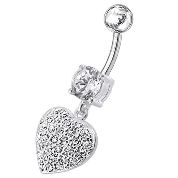 Fancy  Jeweled Heart Dangling SS Bar Belly Ring