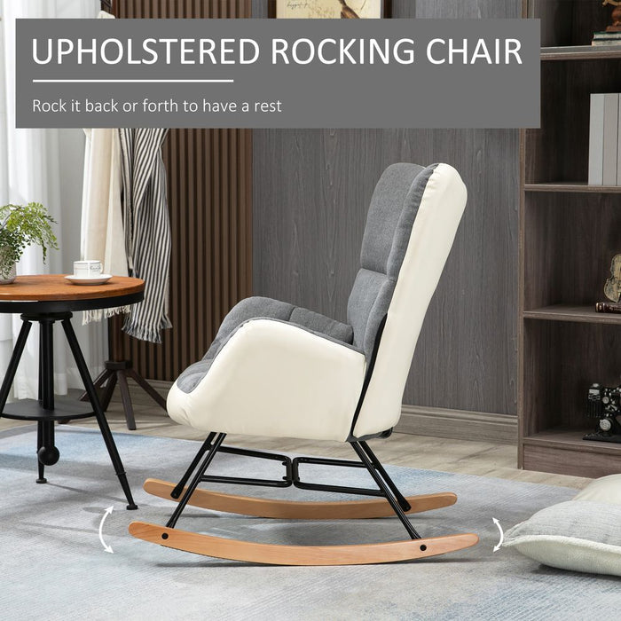 Premium HOMCOM Rocking Chair - Nursery, Upholstered, Grey/Cream - High Quality, Comfortable Design