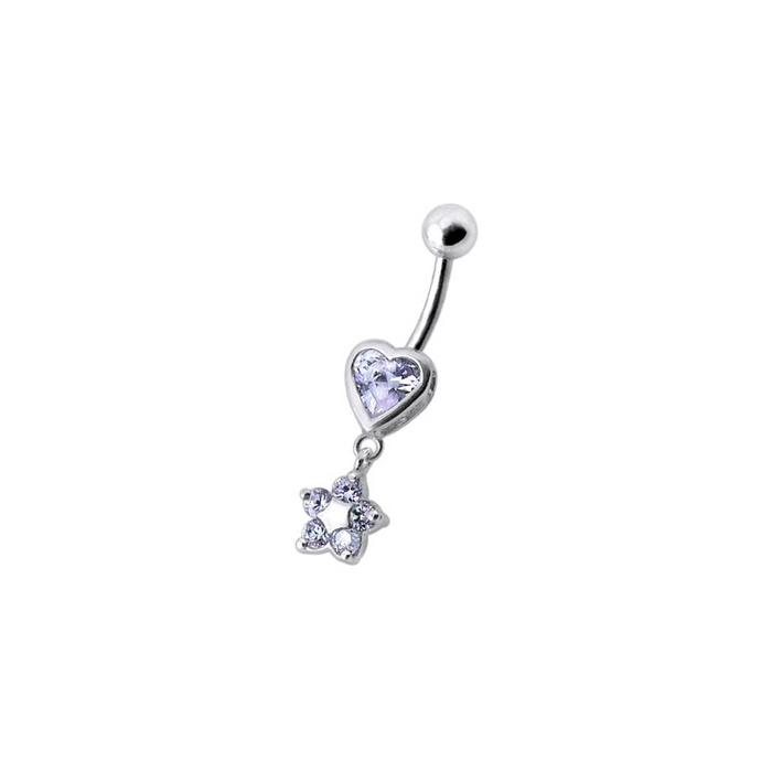 Jeweled Heart with Dangling Flower Belly Ring