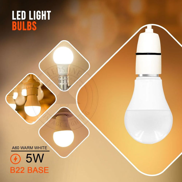 B22 5W Energy Saving Warm White LED Light Bulbs A60 B22 Screw-in non dimmable bulbs