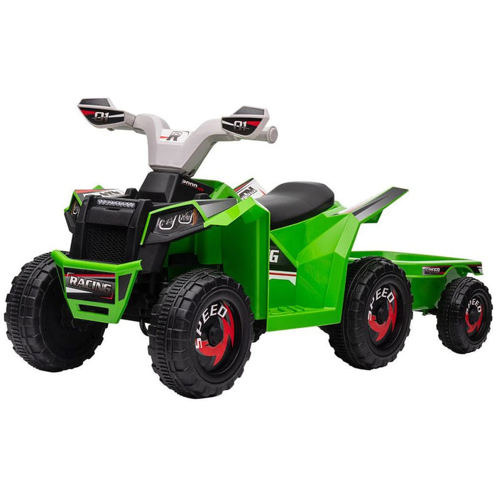 HOMCOM Electric Quad Bike, 6V Kids Ride-On ATV with Back Trailer - Green