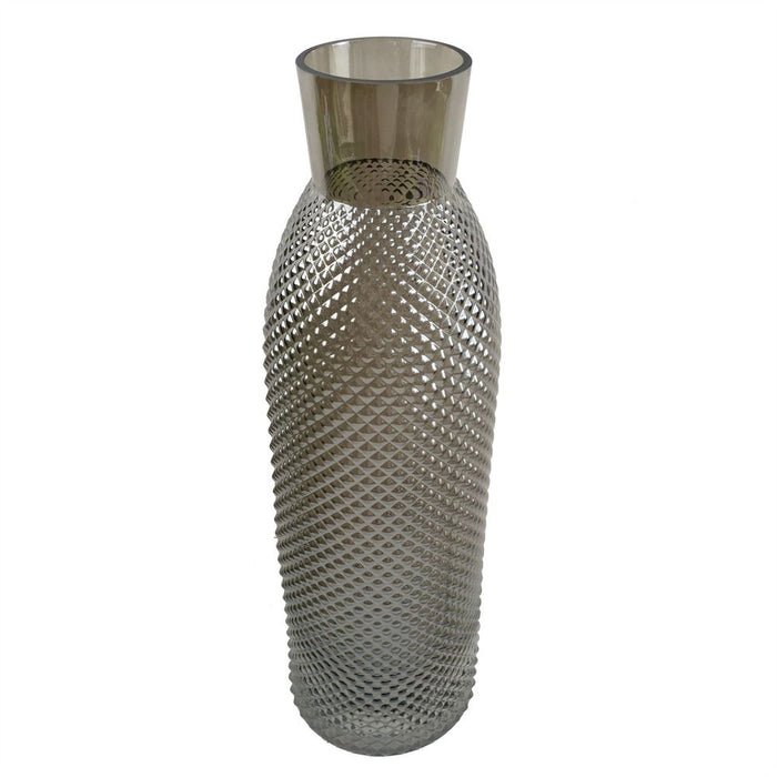 Premium Smoke Grey Diamond Tall Glass Vase - 50cm - High-Quality & Versatile - Perfect for Real & Artificial Flowers