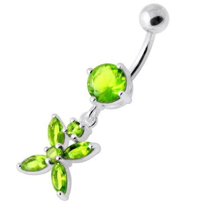 Jeweled Flower Dangling Navel belly bar