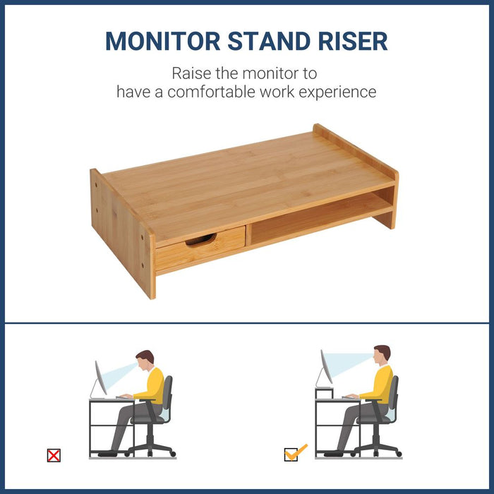 Ultimate Bamboo Monitor Riser & Desktop Organiser - Ergonomic Stand with Drawer & Storage - Professional Quality