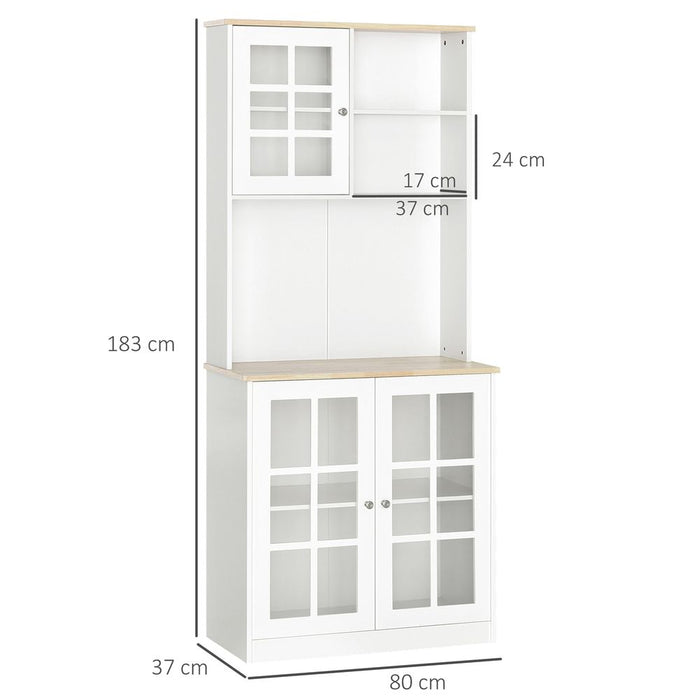 83cm Sideboard w/ Grid Glass Doors & Shelves - Kitchen Organizer: White, Durable MDF Frame, Ample Storage for Everyday Use