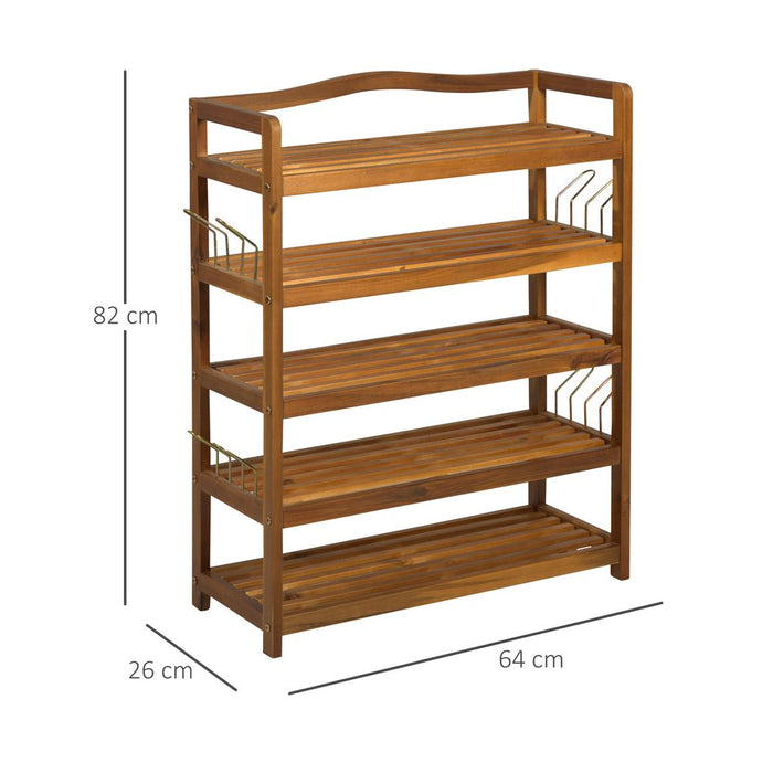 5-Tier Shoe Rack Acacia Wood Shoe Storage Shelf Teak