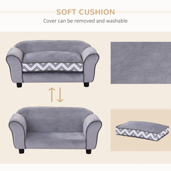 Plush Grey Dog Sofa Bed - Removable Cushion - XS Size - Quality Guarantee