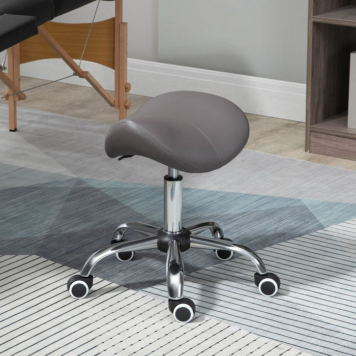 HOMCOM PU Leather Saddle Stool: Adjustable Height, Molded Padded Seat, Professional Salon Quality