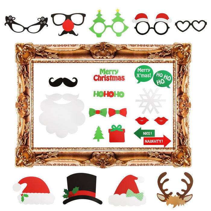 25pc Christmas Fun Photo booth Selfie Frame & Props for Memorable Festive Snaps