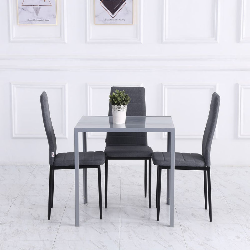 HOMCOM Modern Square Dining Table, Seats 4, with Glass Top & Metal Legs for Dining Room, Living Room, Greyare Design with Tempered Glass & Metal Legs