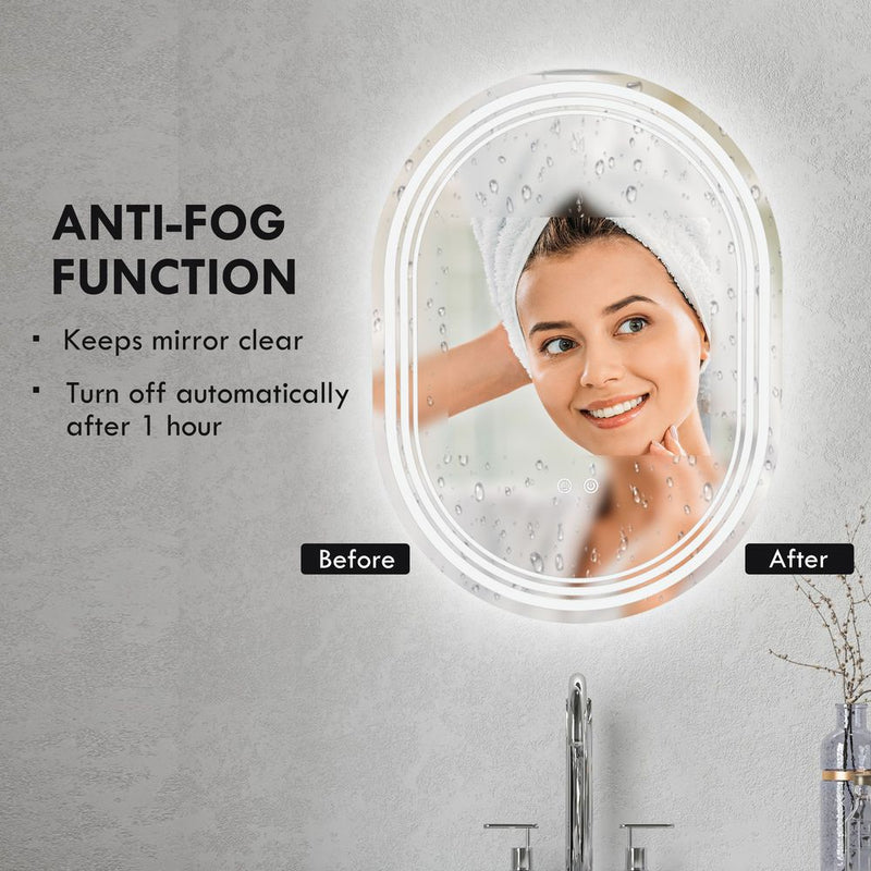 kleankin Bathroom Mirror with LED Lights, 3 Colours, Anti-fog, 80 x 60cm