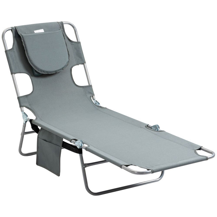 Outsunny Portable Adjustable Beach Chaise Lounge with Face Cavity - Grey