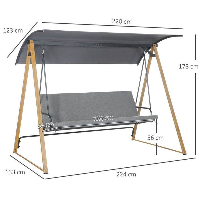 Premium Outsunny 3 Seater Garden Swing Bench: Adjustable Canopy, Cushioned Seat, Strong Steel Frame