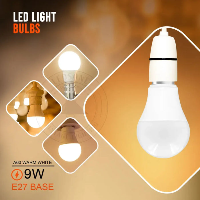 E27 9W Energy Saving Warm White LED Light Bulbs A60 E27 Screw-in non dimmable bulbs