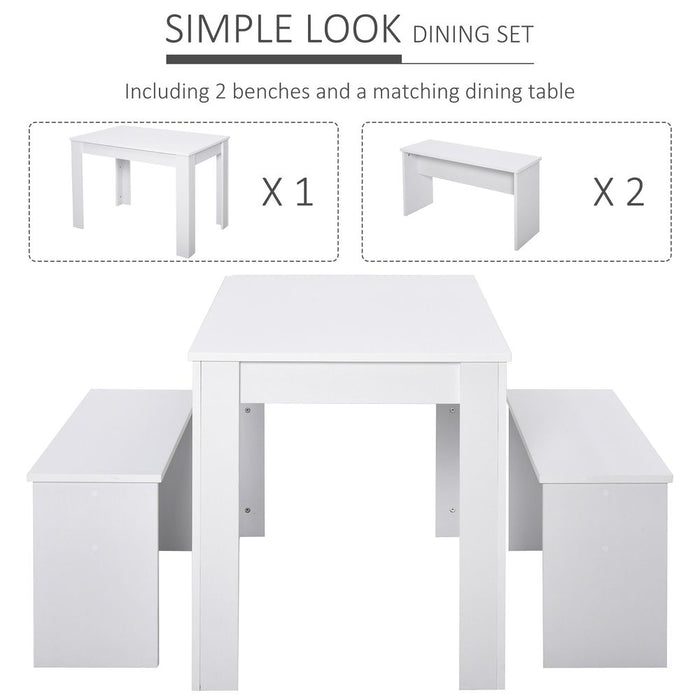 Modern White Particle Board Dining Set - Table & Benches - High-Quality & Compact - Perfect for Home & Small Businesses