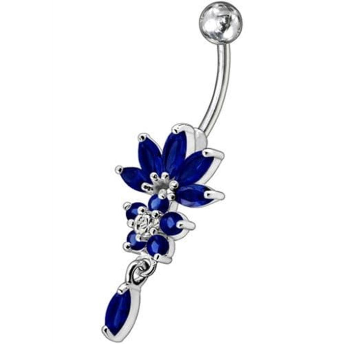 Flower Jeweled Dangling Belly Button Ring