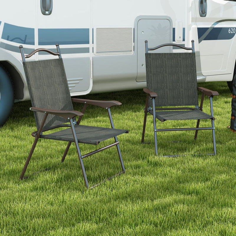 Outsunny Folding Chairs - Armrests, Breathable Fabric, Dark Brown
